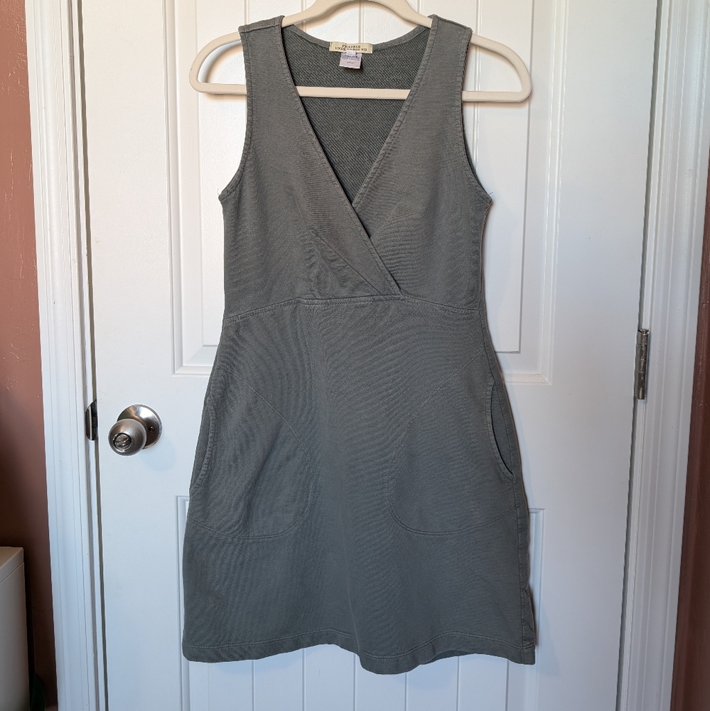 Prairie Underground Mini Dress Organic Cotton Khaki Green Small